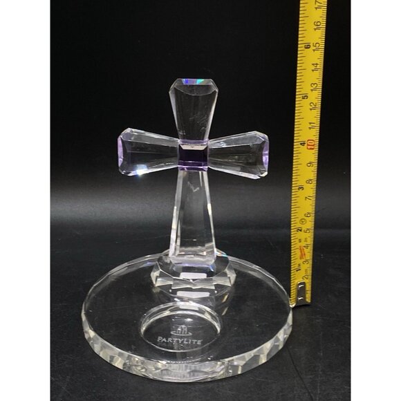 PartyLite Crystal Cross Tealight Amethyst Purple Candle Holder 5" Retired - Picture 8 of 11